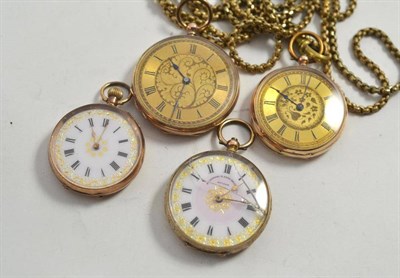 Lot 291 - Four lady's fob watches with cases stamped 9k
