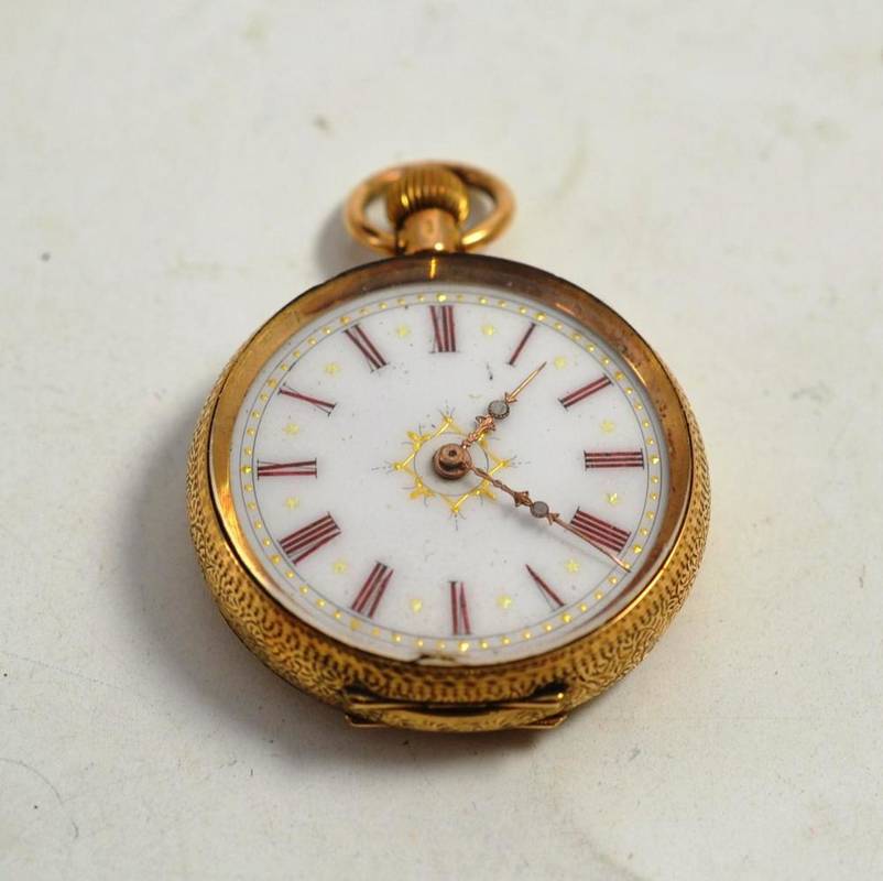 Lot 295 - A lady's fob watch with case stamped 14k