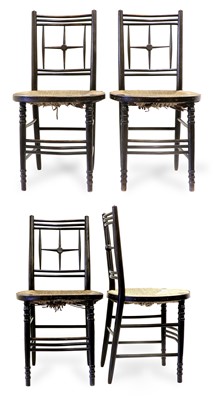 Lot 170 - Four Morris & Co Sussex Ebonised Ash and Rush...