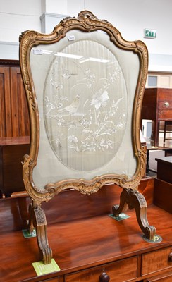 Lot 1357 - A 19th Century Gilt Framed Damask Fire Screen,...