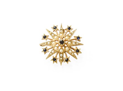 Lot 445 - A 9 Carat Gold Sapphire and Split Pearl Star...