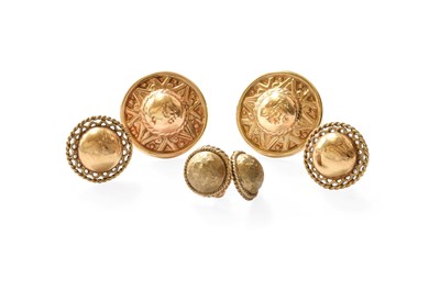 Lot 475 - Three Pairs of 9 Carat Gold Domed Earrings,...