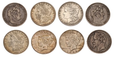 Lot 175 - 8x American and French Silver Coins, to...