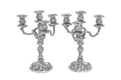 Lot 2081 - A Pair of Victorian Silver Four-Light Candelabra