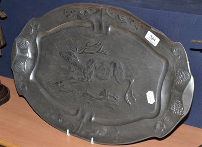 Lot 324 - Large Continental pewter oval platter embossed with a stag