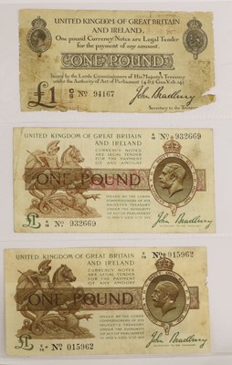 Lot 435 - 3x Treasury Series, One Pound Notes, all John...