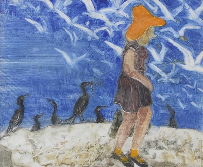 Lot 1042 - Richard Hobson (1945-2004) Figure on beach...