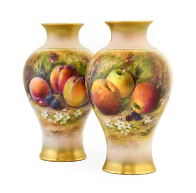 Lot 555 - A Pair of Royal Worcester Porcelain Vases, by...