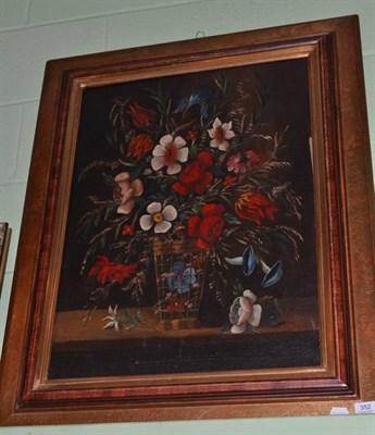Lot 352 - A framed oil on canvas, still life flowers in vase