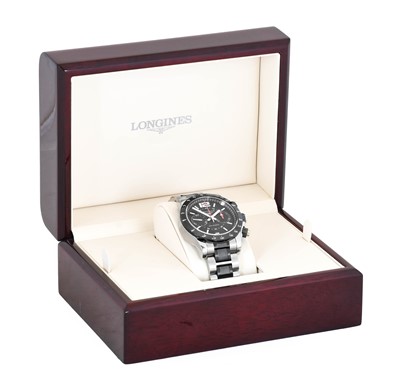 Lot 2124 - Longines: A Stainless Steel and Black Ceramic...