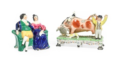 Lot 68 - A Stafforshire Pottery Bull Baiting Group,...