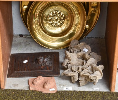 Lot 117 - Two Brass Alms Dishes, a desert rose specimen,...