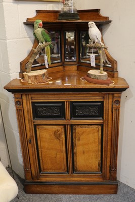 Lot 1229 - Oak and Ebonised Corner Cupboard with mirrored...