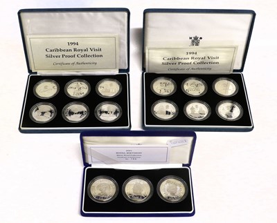 Lot 397 - 3x Royal Mint, Silver Proof Crown Sets,...