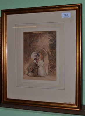 Lot 368 - Faded watercolour by George Cattermole, cavalier, lady and beggar