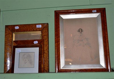 Lot 370 - Portrait miniature of Mary Knight Olive, two others in maple frames and a modern framed pencil