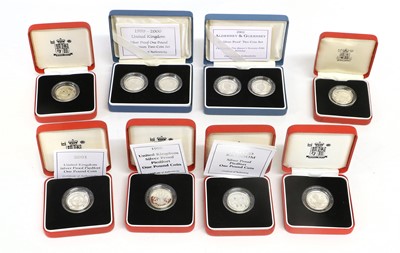 Lot 404 - 10x Royal Mint Silver Proof One Pound Coins,...