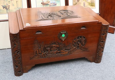 Lot 1399 - A Chinese Carved Camphorwood Chest, 94cm by...