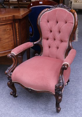 Lot 1271 - A Victorian Button Backed Open Armchair with...