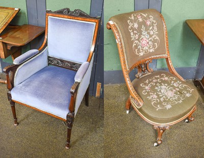 Lot 1380 - A Victorian Mahogany Slipper Chair, together...