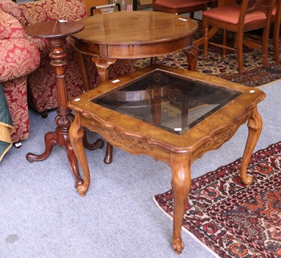 Lot 1208 - A 20th Century Walnut Glass Topped Lamp Table,...