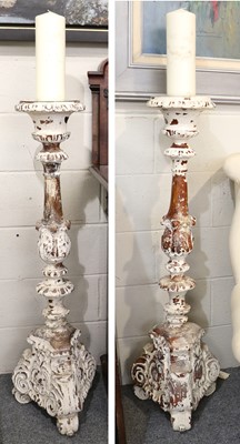 Lot 1226 - A Pair of White Painted Pricket Sticks, in...