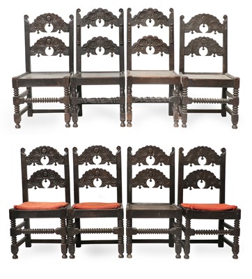 Lot 701 - A Set of Six Victorian Joined Oak Back Stools,...