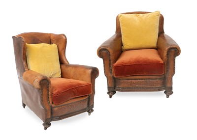 Lot 687 - A Pair of Early 20th Century Club Armchairs,...