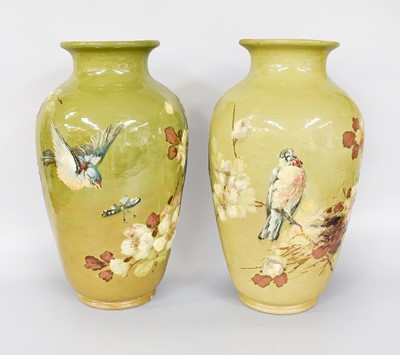 Lot 334 - A Pair of Bretby Vases, decorated in impasto...