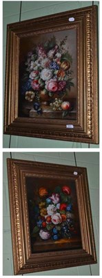 Lot 401 - Pair of modern framed oils still life of flowers, signed L Aldridge