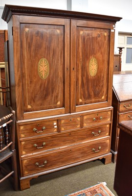 Lot 1366 - A 19th Century Inlaid Mahogany Linen Press,...