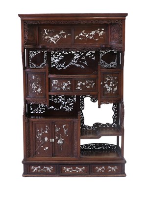 Lot 828 - A Japanese Hardwood and Bone-Inlaid Shadona,...