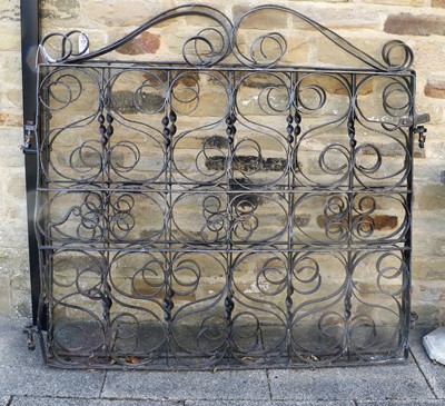 Lot 1197 - A Pair of Wrought iron Garden Gates, decorated...