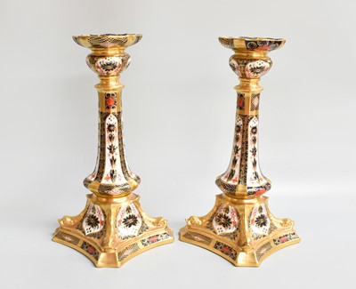 Lot 133 - A Pair of Royal Crown Derby Table Candlesticks,...