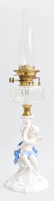 Lot 336 - A Late 19th Century German Porcelain Oil Lamp,...