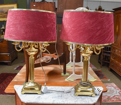 Lot 1363 - A Pair of Brass Four Light Table Lamps, each...