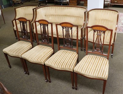 Lot 1336 - An Edwardian Inlaid Mahogany Seven Piece Salon...