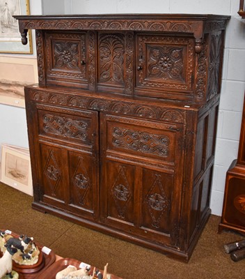 Lot 1388 - An 18th Century Carved Oak Court Cupboard,...