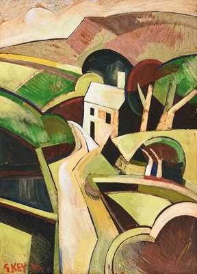 Lot 93 - Geoffrey Key (b.1941) House on a hill Signed...