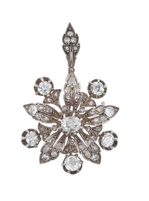 Lot 2196 - A Diamond Brooch/Pendant, circa 1880 of floral...