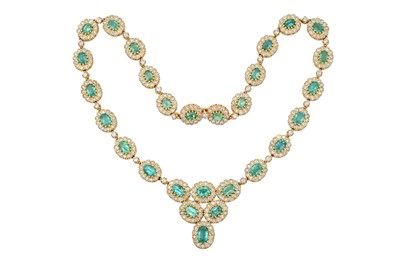 Lot 2290 - An Emerald and Diamond Necklace and Bracelet...