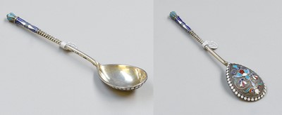 Lot 76 - A Russian Silver-Gilt and Enamel Spoon, With...