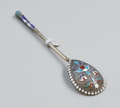Lot 76 - A Russian Silver-Gilt and Enamel Spoon, With...