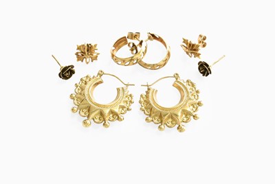 Lot 175 - Four Pairs of 9 Carat Gold Earrings, of...