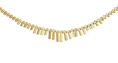 Lot 222 - A 9 Carat Gold Textured Fringe Necklace,...