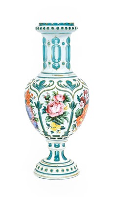 Lot 9 - A Bohemian White Overlay Turquoise Glass Vase,...