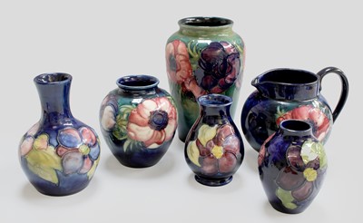 Lot 39 - Five Walter Moorcroft Vases and a jug, Anemone...