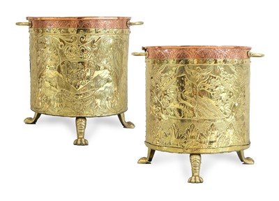 Lot 635 - A Pair of Dutch Copper-Mounted Brass Log Bins,...