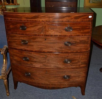 Lot 489 - Late Georgian flame mahogany bow fronted chest of drawers