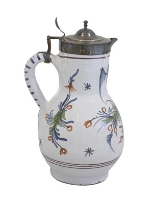 Lot 578 - A German White Metal-Mounted Faience Ewer,...